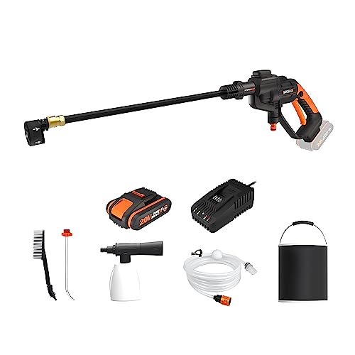 WORX WG620E.2 Akku Hochdruckreiniger Hydroshot 20V – Mobiler Hochdruckreiniger inkl. Multi-Sprühdüse, Waschbürste, Schaumdüse, Flaschenadapter, 6m Schlauch, Ladegerät & 20V Li-Ion Akku von WORX