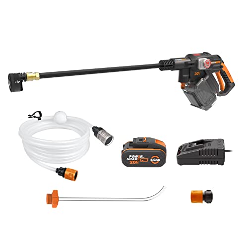 WORX WG633E Hydroshot Akku-Hochdruckreiniger 20V - 56 Bar Max. Druck - multifunktional zur Reinigung & Bewässerung - leistungsstarker bürstenloser Motor - 5-in-1 Druckdüse - inkl. 4Ah Akku & Ladegerät von WORX