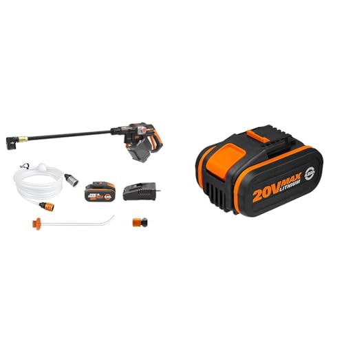 WORX WG633E Hydroshot Akku-Hochdruckreiniger 20V - 56 Bar Max. Druck & WA3553 Akku 20V – Wiederaufladbarer, leistungsstarker Akku von WORX