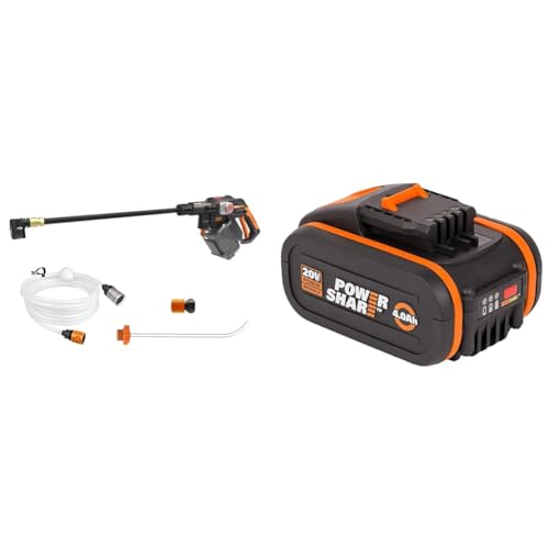 WORX WG633E.9 Hydroshot Akku-Hochdruckreiniger 20V & WA3553 Akku 20V – Wiederaufladbarer, leistungsstarker Akku mit integrierter Ladestandanzeige für alle WORX Geräte – 4000 mAh Li-Ion Akku PowerShare von WORX