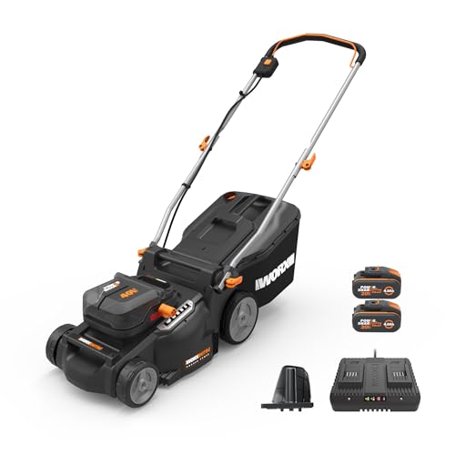 WORX WG737E Nitro Akku-Rasenmäher 40V(2x20V) - leistungsstarke bürstenloser Motor - 37cm Schnittbreite - 6 Schnitthöhenstufe (20-70mm) - 40L Grasfangsack - inkl. 2x4Ah Akkus & Dual-Ladengerät von WORX