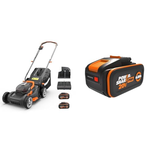 WORX WG743E Akku-Rasenmäher 40V – Profi Rasenmäher mit Mulchfunktion & PowerShare Akku & WA3644 PowerShare Pro Akku 20V - 4,0 Ah Li-Ion, wiederaufladbar von WORX