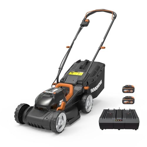 WORX WG779E.1 Akku-Rasenmäher 40V (2 x 20V) - 34 cm Schnittbreite - ideal für Gärten bis zu 460m² - IntelliCut Technologie - einfache Aufbewahrung - inkl. 2x4Ah Akkus & Dual-Schnellladegerät von WORX