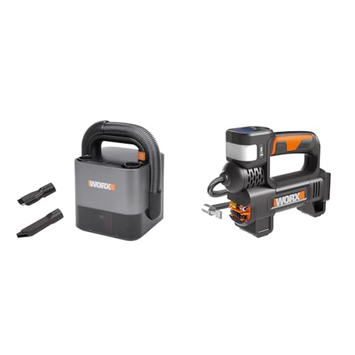 WORX WX030.9 Max Akku Autostaubsauger - beutelloser Hand-Staubsauger & WX092.9 Akku-Kompressor - 4 in 1: multifunktionale Luftpumpe von WORX
