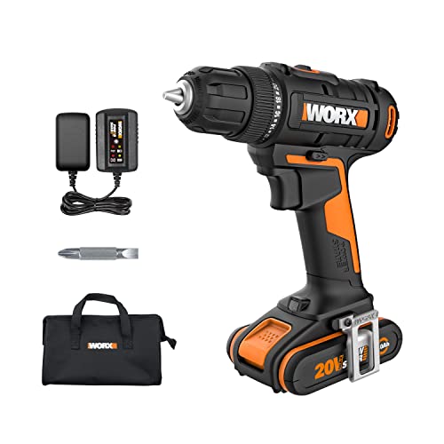 WORX WX100 Akku Bohrschrauber 20V – leistungsstarker Akkuschrauber zum Bohren und Schrauben – 20+1 Drehmomentstufe bis zu 30Nm – variable Drehzahl – LED-Licht – inkl. 2Ah Akku und Ladegerät von WORX