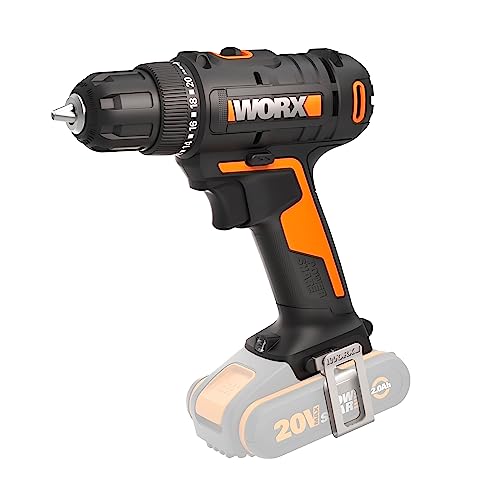 WORX WX100.9 Akku Bohrschrauber 20V – Leistungsstarker Akkuschrauber zum Bohren und Schrauben – 20+1 Drehmomentstufe bis zu 30Nm – variable Drehzahl – LED-Licht – Ohne Akku und Ladegerät von WORX