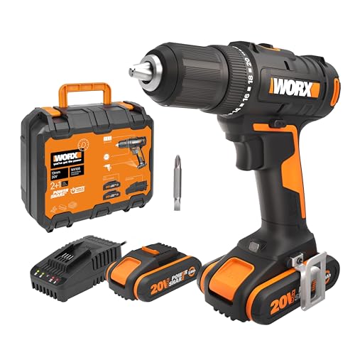 WORX WX108 Akku Bohrschrauber 20V – Allrounder Schrauber zum Bohren & Schrauben – zweistufiger Drehzahlbereich & 20+1 Drehmomenteinstellung bis zu 45Nm – inkl. 2x2Ah Akkus & Ladegerät von WORX