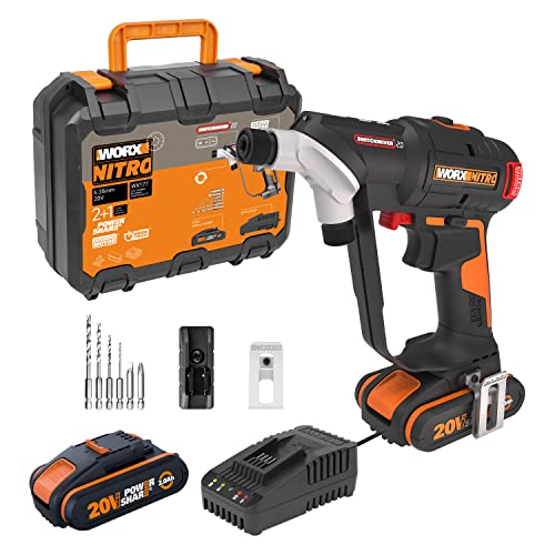 WORX WX177 NITRO Akku-Bohrschrauber Switchdriver 2.0 20V – starker bürstenloser Motor bis 50Nm Drehmoment – schneller Wechsel zwischen 2 Bits – präzise Drehmomentsteuerung – inkl. Akkus & Ladegerät von WORX