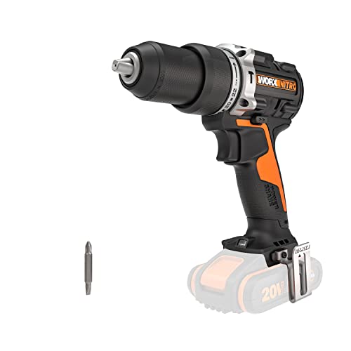 WORX NITRO WX352.9 Akku Schlagbohrschrauber Set 20V - stärkere Leistung dank bürstenloser Motor - zum Schrauben, Bohren und Schlagbohren - 60Nm - 2-Gang-Getriebe & LED-Licht - ohne Akku & Ladegerät von WORX