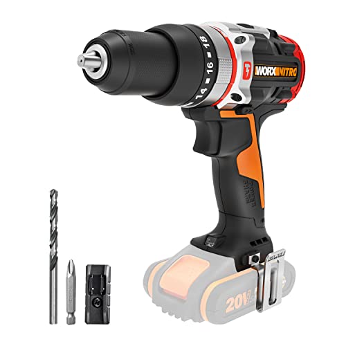 WORX NITRO WX354.9 Akku-Schlagbohrhammer 20V - bürstenloser Motor - 18 Drehmomenteinstellung + Bohren & Hammerbohren - 2-stufige Drehzahlsteuerun - 10mm in Stahlbeton - ohne Akkus & Ladegerät von WORX