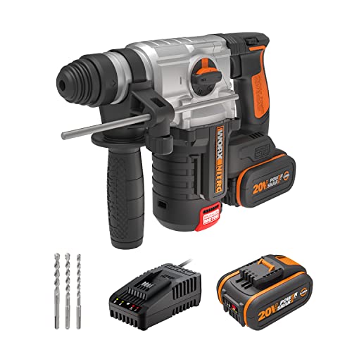 WORX NITRO WX380 Akku-Bohrhammer 20V - zum Bohren, Hammerbohren & Meißeln - bürstenloser Motor - stufenlose Drehzahleinstellung - verschiedene Stoff kompatibel - inkl. 2x4Ah Akkus & Schnellladgerät WORX NITRO WX380 Akku-Bohrhammer 20V - zum Bohren, Hammerbohren & Meißeln - bürstenloser Motor - stufenlose Drehzahleinstellung - verschiedene Stoff kompatibel - inkl. 2x4Ah Akkus & Schnellladgerät von WORX
