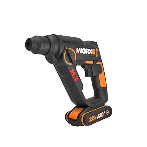 WORX WX390 H3, 20V Akku-Bohrhammer 3-in-1, 1,2 J Schlagkraft, Bohrt bis 13 mm in Beton, SDS-Plus, kompakt & leicht, inkl. 2x 20V PowerShare Akkus & Ladegerät von WORX