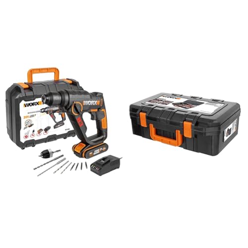 WORX WX390 Bohrhammer SDS-plus - 20V Bohrmaschine mit pneumatischem Hammerwerk & WA0071 Werkzeugkoffer aus robustem Kunststoff von WORX