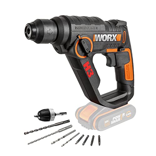 WORX WX390.9 Bohrhammer SDS-plus 20V – Kraftvolle Bohrmaschine mit pneumatischem Hammerwerk & Zweithandgriff - ideal zum Schrauben, Bohren & Hämmern – 1,2J Schlagenergie – Ohne Akku & Ladegerät von WORX