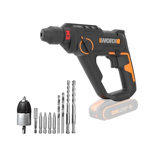 WORX WX391.9 Akku-Bohrhammer 20V, 13mm Bohrleistung, 1150 U/min, 6400 bpm, 1,2J Schlagenergie, PowerShare Akku kompatibel, ohne Akku & Ladegerät (leicht & ergonomisches Design für präzise Arbeit) von WORX