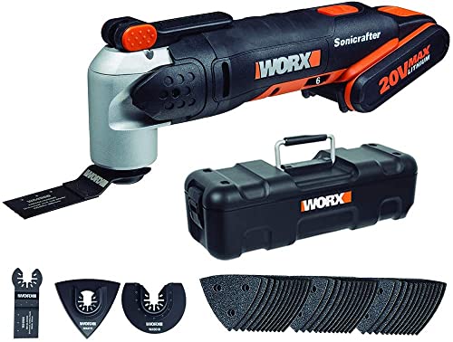 WORX WX678 Akku Multifunktionswerkzeug 20V – Multifunktionsgerät zum Schneiden, Polieren, Sägen uvm. – Inkl. Li-Ion Akku, Ladegerät, 39 teiliges Zubehör-Set & Werkzeugkoffer von WORX