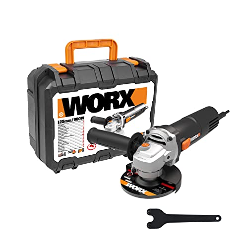 WORX WX718 Winkelschleifer 900W – Kompaktes Schleifgerät mit verstellbarem Griff & vibrationsfreiem Zusatzhandgriff zum Schleifen & Schneiden – Scheibendurchmesser 125mm – Leerlaufdrehzahl 12000/m von WORX