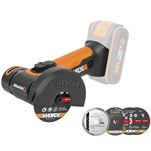 WORX WX801.9 Mini Akku-Winkelschleifer Chopper 20V - Kompakter Schleifer mit schmalem Körper, zum Schleifen & Schneiden, ideal für Metall, Fliesen, Kunststoff - Ohne Akku & Ladegerät, Schwarz, Orange von WORX