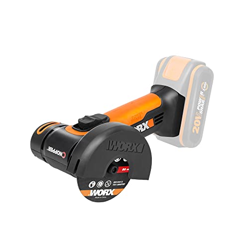 WORX WX801.9 Mini Akku-Winkelschleifer Chopper 20V - Kompakter Schleifer mit schmalem Körper, zum Schleifen & Schneiden, ideal für Metall, Fliesen, Kunststoff - Ohne Akku & Ladegerät, Schwarz, Orange von WORX