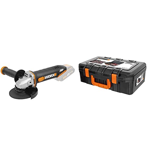 WORX WX803.9 Akku Winkelschleifer 20V - ohne Akku & Ladegerät, Schwarz & WA0071 Werkzeugkoffer aus robustem Kunststoff - für Das sichere Verstauen aller Werkzeuge und Zubehör – Koffer ohne Werkzeug von WORX