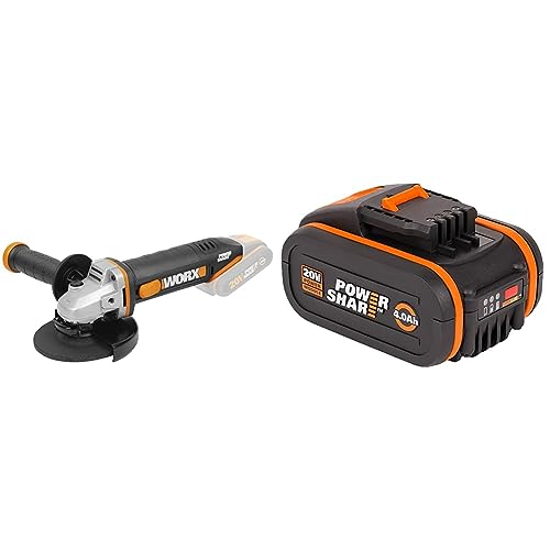 WORX WX803.9 Akku-Winkelschleifer 20V & WA3553 Akku 20V – Wiederaufladbarer, leistungsstarker Akku mit integrierter Ladestandanzeige von WORX