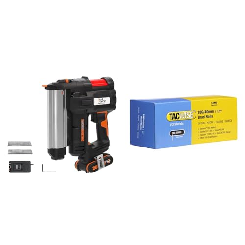 WORX WX840 NITRO NailForce Akku Nagler und Tacker 20V - 2-IN-1 Funktionen als Bolzensetzgerät & TACWISE 0400 Stauchkopfnägel Brad Typ 18G / 40 mm verzinkte, Silberfarbig, 5000 Stück von WORX