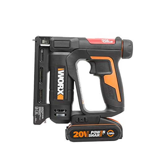 WORX WX843 NailForce Akku Nagler und Tacker 20V - für Nägel bis 15mm & Tackerklammer bis 10mm - einfach Ladung mit Magazin - PowerShare kompatibel - mit Akku, Ladegerät & Koffer von WORX