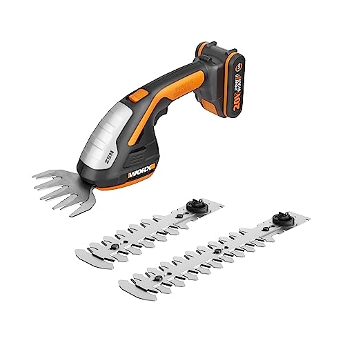 WORX WG801E - Akku Gras- und Strauchschere 20V PowerShare, 3-in-1 Schere mit verschiedenen Messer Aufsätzen – 20 cm Schere, 12 cm Strauchtrimmer, 10 cm Grasmesser – inkl. 2Ah Akku & Ladegerät von WORX