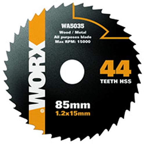 WORX WA5035 HSS Sägeblatt 85 mm – 44 Zähne – 85mm (Durchmesser) x 1,2mm x 15mm (Bohrung) – kompatibel für WORX Sägen WX422, WX423, WX426, WX523, WX527 von WORX