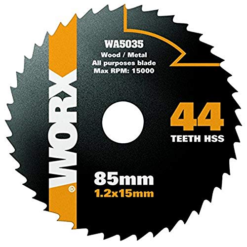 WORX WA5035 HSS Sägeblatt 85 mm – 44 Zähne – 85mm (Durchmesser) x 1,2mm x 15mm (Bohrung) – kompatibel für WORX Sägen WX422, WX423, WX426, WX523, WX527 von WORX