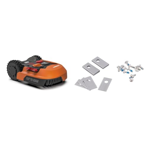 Worx Landroid M WR142E Mähroboter/Akkurasenmäher für Gärten bis 700 qm & WA0190 Landroid Ersatzmesser - WORX Zubehör Set aus 12 Rasenmäher Klingen und 12 Befestigungsschrauben von WORX