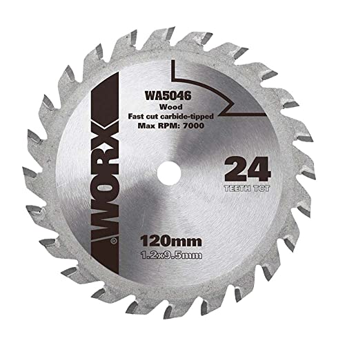 WORX WA5046 TCT Sägeblatt 120 mm – 24 Zähne – 120mm (Durchmesser) x 1,2mm x 9, 5mm (Bohrung) – kompatibel für WORX Sägen WX427, WX429, WX439, WX531 von WORX