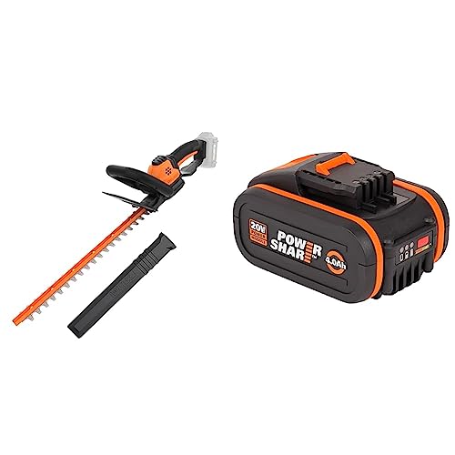 Worx WG261E.9 Akku-Heckenschere – 20V Profi Hecken- und Strauchschere mit 44 cm Schwertlänge & WA3553 Akku 20V – Wiederaufladbarer, leistungsstarker Akku mit integrierter Ladestandanzeige von WORX