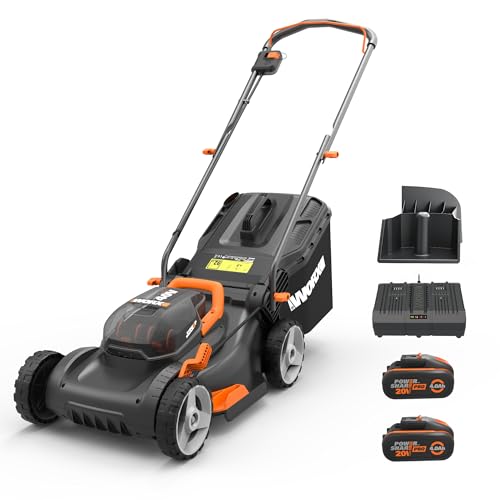WORX WG743E Akku-Rasenmäher 40V, Profi Rasenmäher mit Mulchfunktion & PowerShare Akku, Rasenmähen ohne Kabel, Ideal für Gärten bis zu 500m² (inkl. 2X 4Ah Akkus & Dual-Ladegerät) von WORX