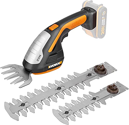 WORX WG801E.9 - Akku Gras- und Strauchschere 20V PowerShare, 3-in-1 Schere mit verschiedenen Messer Aufsätzen – 20 cm Schere, 12 cm Strauchtrimmer, 10 cm Grasmesser – ohne Akku und Ladegerät von WORX