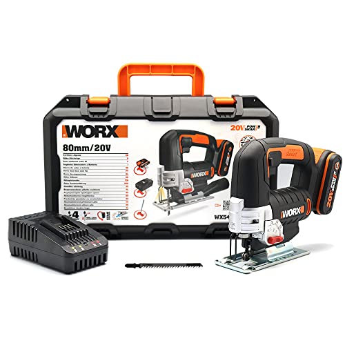 WORX WX543 Akku-Pendelhub-Stichsäge 20V Profi Stichsäge mit Absaug-Adapter Ideal auch für Gehrungsschnitte PowerShare kompatibel Schwarz von WORX