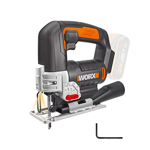 WORX WX543.9 Akku-Pendelhub-Stichsäge – Profi Stichsäge mit Absaug-Adapter – Ideal auch für Gehrungsschnitte – PowerShare kompatibel – ohne Akku & Ladegerät von WORX