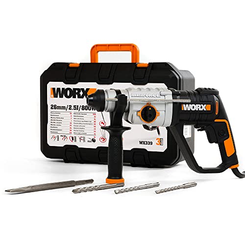 WORX WX339 Bohrhammer 800W - 3 in 1 Bohrhammer als Bohrmaschine, Hammerbohrer und Meißel - schneller und bequemer Bits- & Bohrerwechsel von WORX