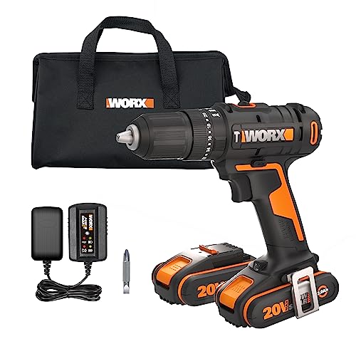 WORX WX370.1 Akku Schlagbohrschrauber 20V - 50Nm, 2-Gang-Getriebe & LED-Licht - zum Schrauben, Bohren & Schlagbohren – 2x 2Ah Akkus & Ladegerät, 13 mm von WORX