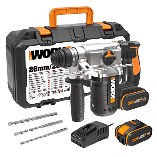 Worx WX392 Akku-Bohrhammer – 20V Profi Werkzeug – 3-in-1 Bohrer, Hammerbohrer & Meißel – Rechts- & linksdrehend und mit SDS-Plus Schnellspannbohrfutter – PowerShare kompatibel von WORX