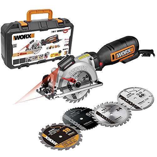 WORX WX427.2 Mini-Kreissäge 710 W, ⌀120 mm (Lieferung mit 4 Scheiben: Holz, NE-Metallen und Baumaterialien) von WORX