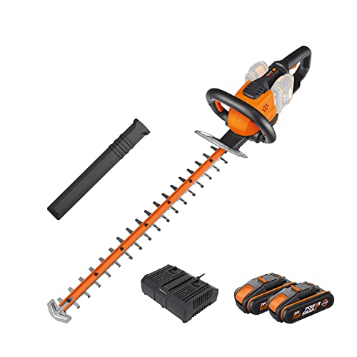 WORX WG284E Akku Heckenschere 40V (2X20V) - 60cm Dual Schnittklingen für sauber und gleichmäßige Schnitte - 27mm Zahnabstand - leicht & stabil - Handschutz -inkl. 2x2Ah Akkus & 4A Dualladegerät von WORX