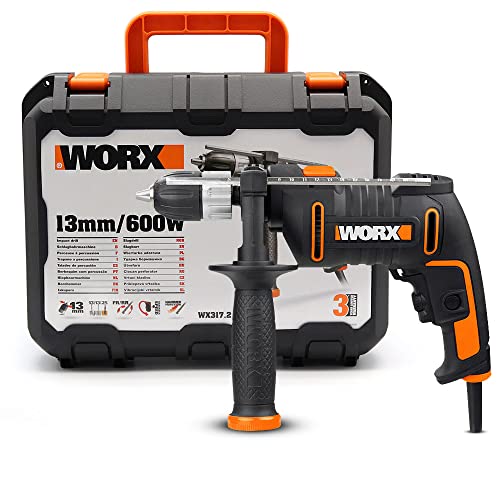 WORX WX317.2 Schlagbohrmaschine – Profi Schlagbohrer mit 600W für Bohrarbeiten in Holz, Beton & Stahl – mit stufenloser Drehzahlregulierung & Schnellspannbohrfutter von WORX