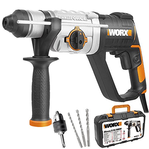 WORX WX339.3 Akku-Bohrhammer 800W - 3 Funktionen Bohrbohrer mit Drucklufthammer und Meißeln - SDS-Plus Bohrfutter für schnellen Bitwechsel von WORX