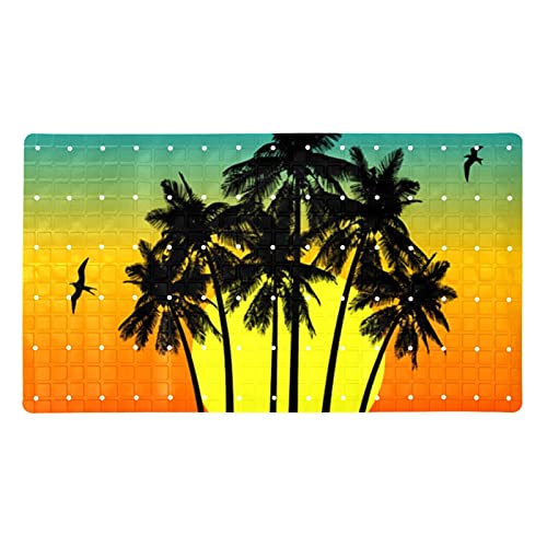 Badewannen Duschmatte,rutschfeste Badewannenmatte,Palm Tree Tropische Insel bei Sonnenuntergang,Badematte für Badewannenmatte Saugnäpfe Badezimmer von WOSHJIUK