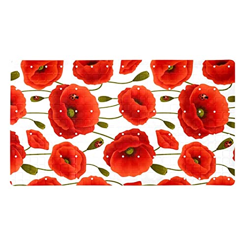 Duschmatte für Badewanne,PVC-Badewannenmatte,Mohnblumen rot geblümt,Bodenmatte,rutschfeste Matte,Badezimmermatte von WOSHJIUK
