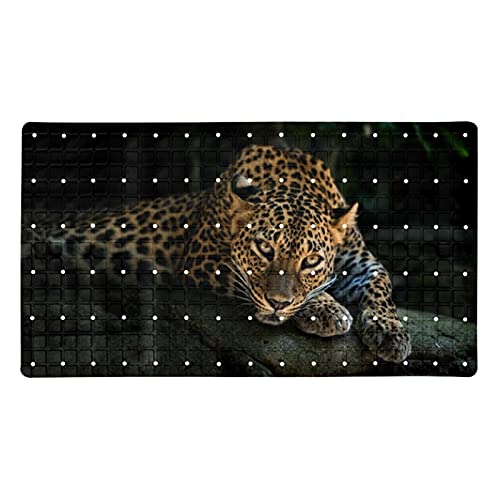 Duschmatte für Badewanne,PVC-Badewannenmatte,Tierportrait Leopard,Bodenmatte,rutschfeste Matte,Badezimmermatte von WOSHJIUK