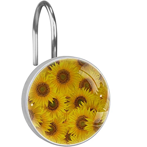 Florale gelbe Sonnenblume Duschvorhanghaken,Kristallglas Dekoratives Badezimmer Edelstahl Haken Set von 12 von WOSHJIUK