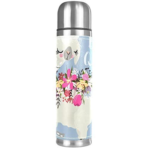 Isolierte Wasserflasche,Thermoskanne,vakuumauslaufsicher,Alpaka und Blumen,Reisekaffeetasse aus Edelstahl von WOSHJIUK