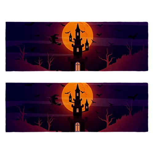 WOSHJIUK Schnelltrocknendes Mikrofaser-Turnhandtuch,2er-Pack,Vollmond Hexe fröhliches Halloween,Handtuch-Trainingshandtücher von WOSHJIUK